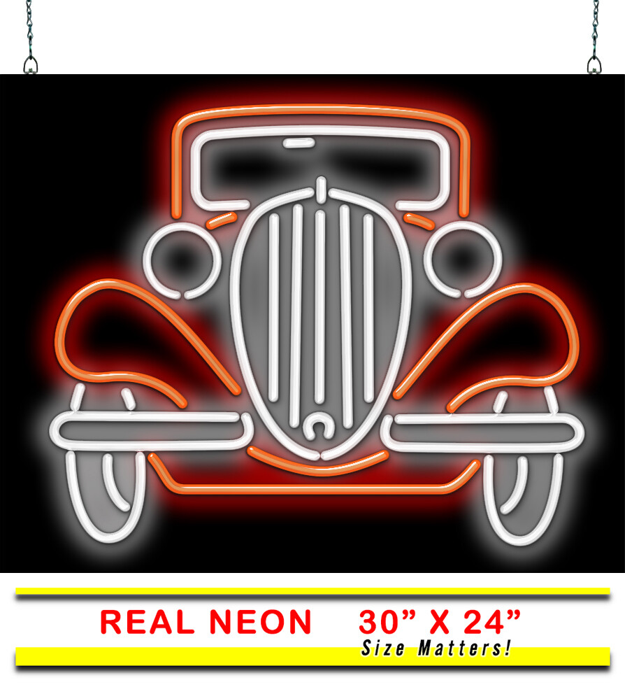 Front of Vintage Car Neon Sign Jantec 32″ x 24″ Body Shop Antique Store