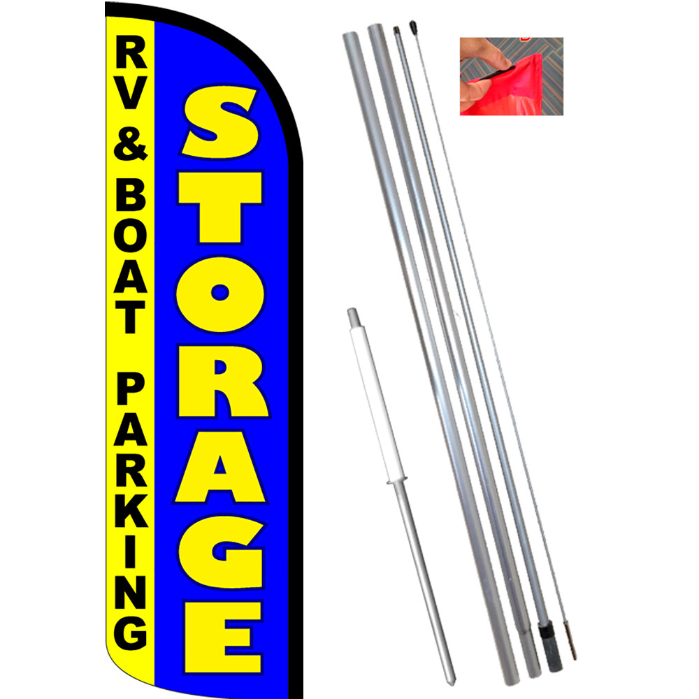 STORAGE – RV Boat Parking Windless Feather Flag Bundle (Complete Kit) OR Optiona