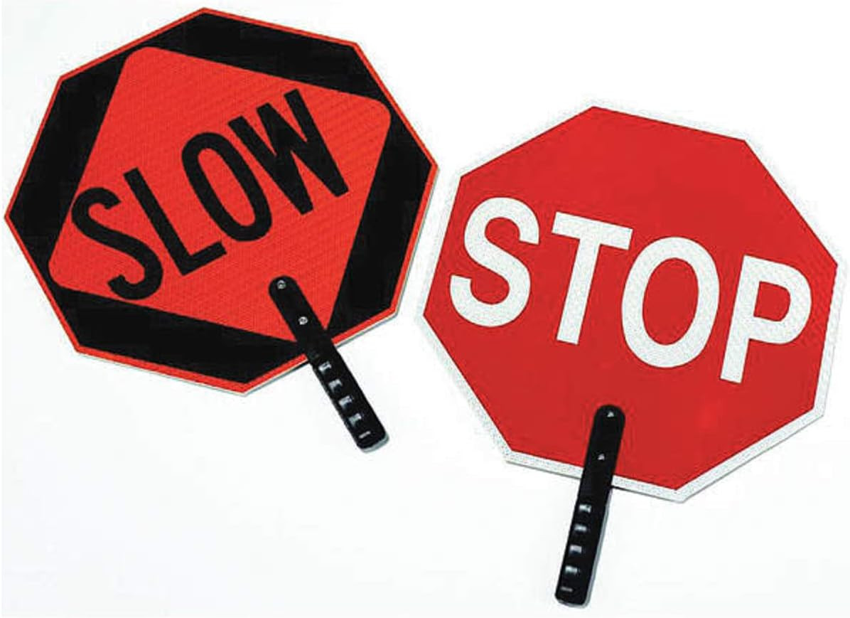 Cortina ABS Plastic Pole Mounted Paddle Sign, STOP/SLOW, 03-851, 18 Sign with 9