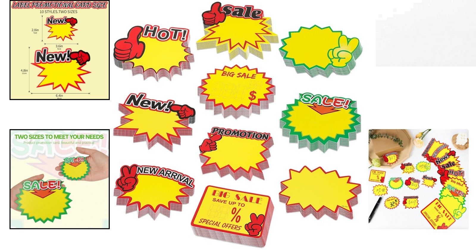 Durable Yellow Starburst Sale Signs 200pcs | Rectangle Labels for Retail Stores