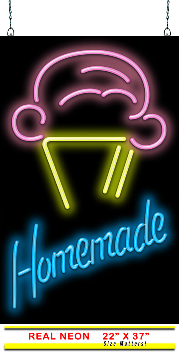 LARGE Homemade Ice Cream Cone Neon Sign Jantec 22″ x 37″ Scoops Dairy
