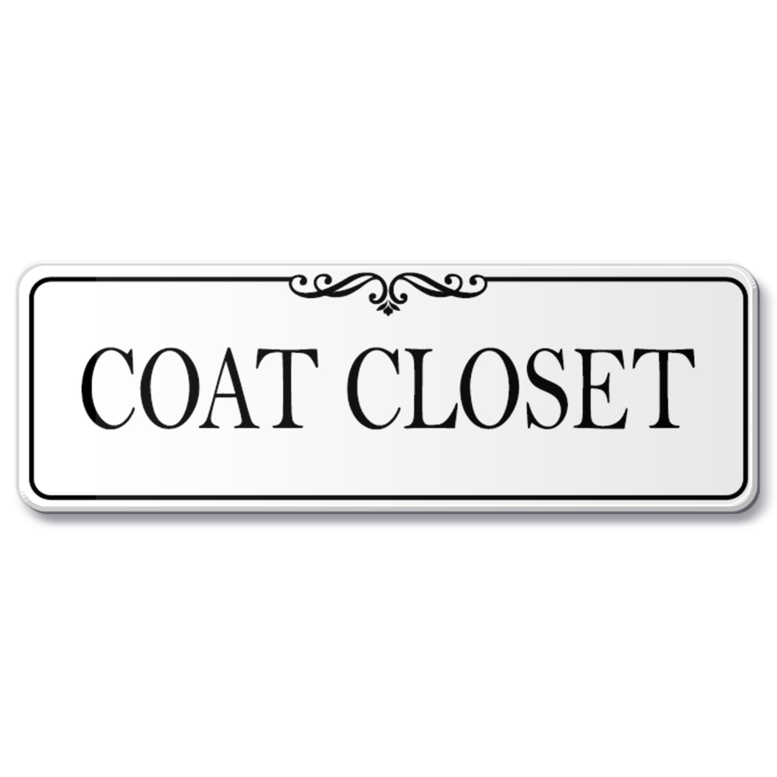 9×3 Inch Coat Closet Room Acrylic SelfStick Sign Elegant White Door Signage