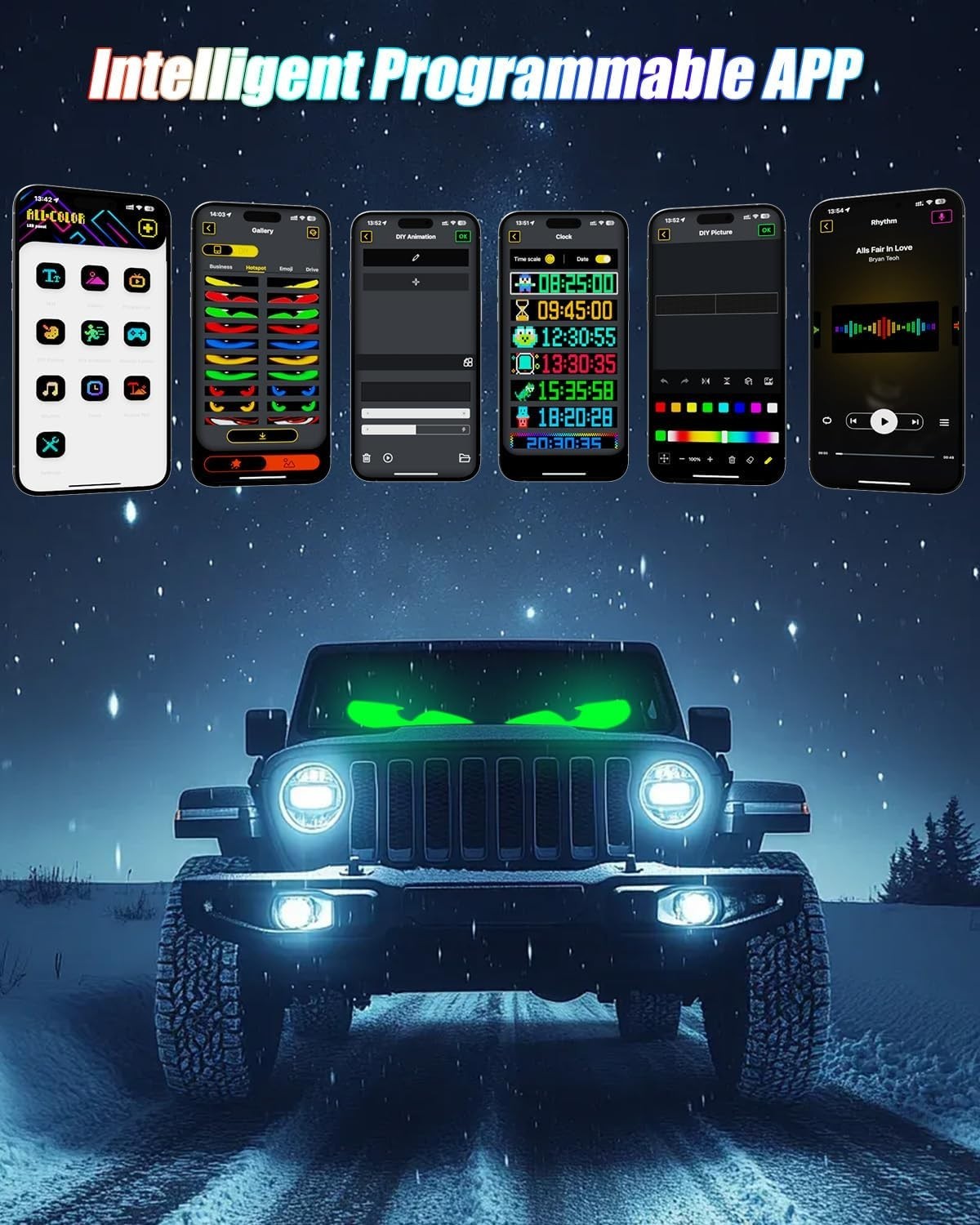 Devil Eyes Light for Windshield,23.4″x4.7″ Car Programmable LED Eye…