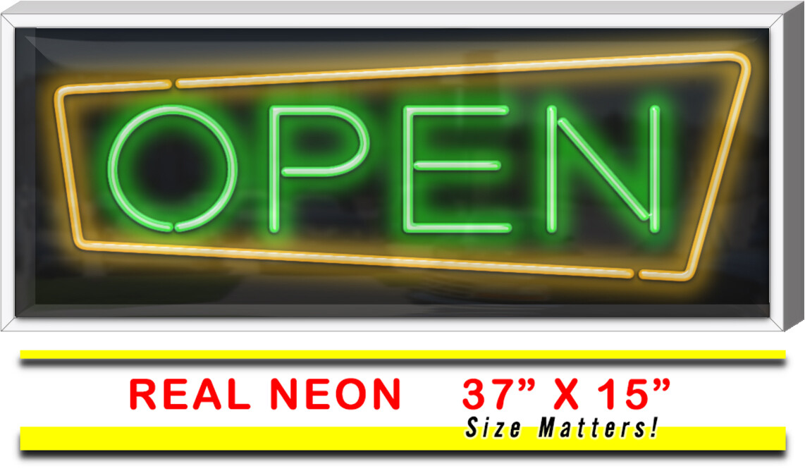 OUTDOOR XL Retro Open Neon Sign Jantec 37″ x 15″ Store Vintage Records BBQ