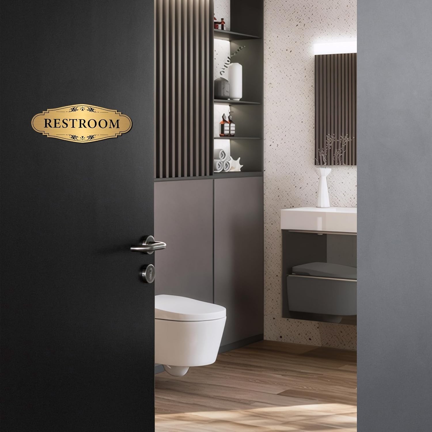 Waterproof Gold Restroom Sign – Unisex Design for Home & Business
