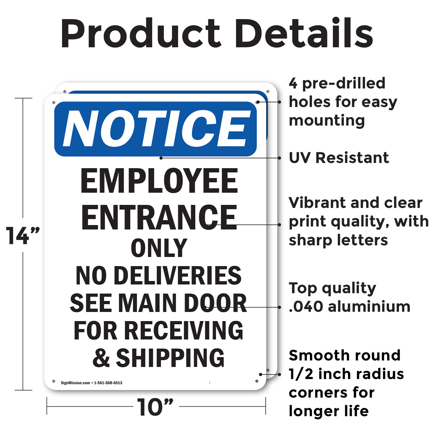 (2 Pack) Employee Entrance Only No Deliveries OSHA Notice Sign Decal Metal