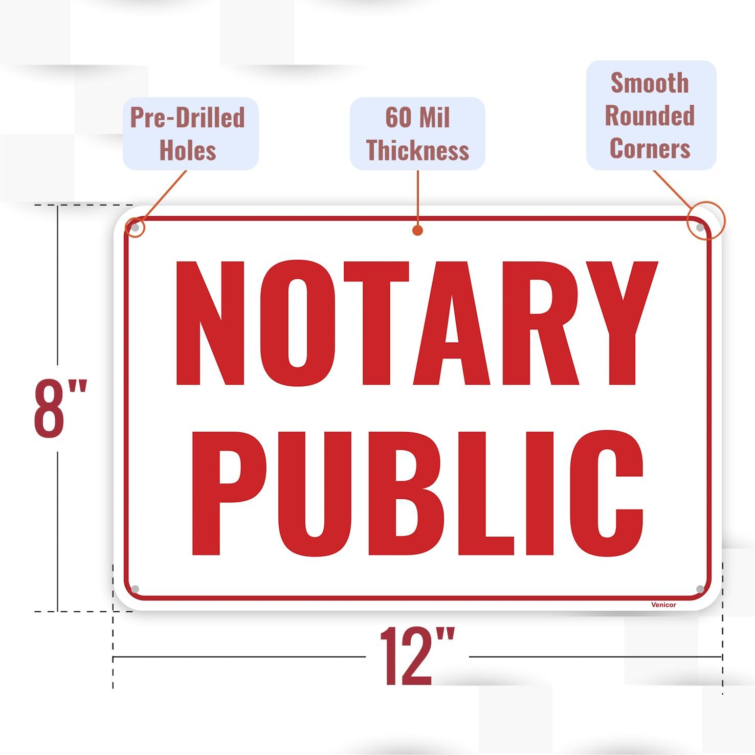 12×8-inch Notary Public Sign Rust-Free Aluminum for Professional Office Use