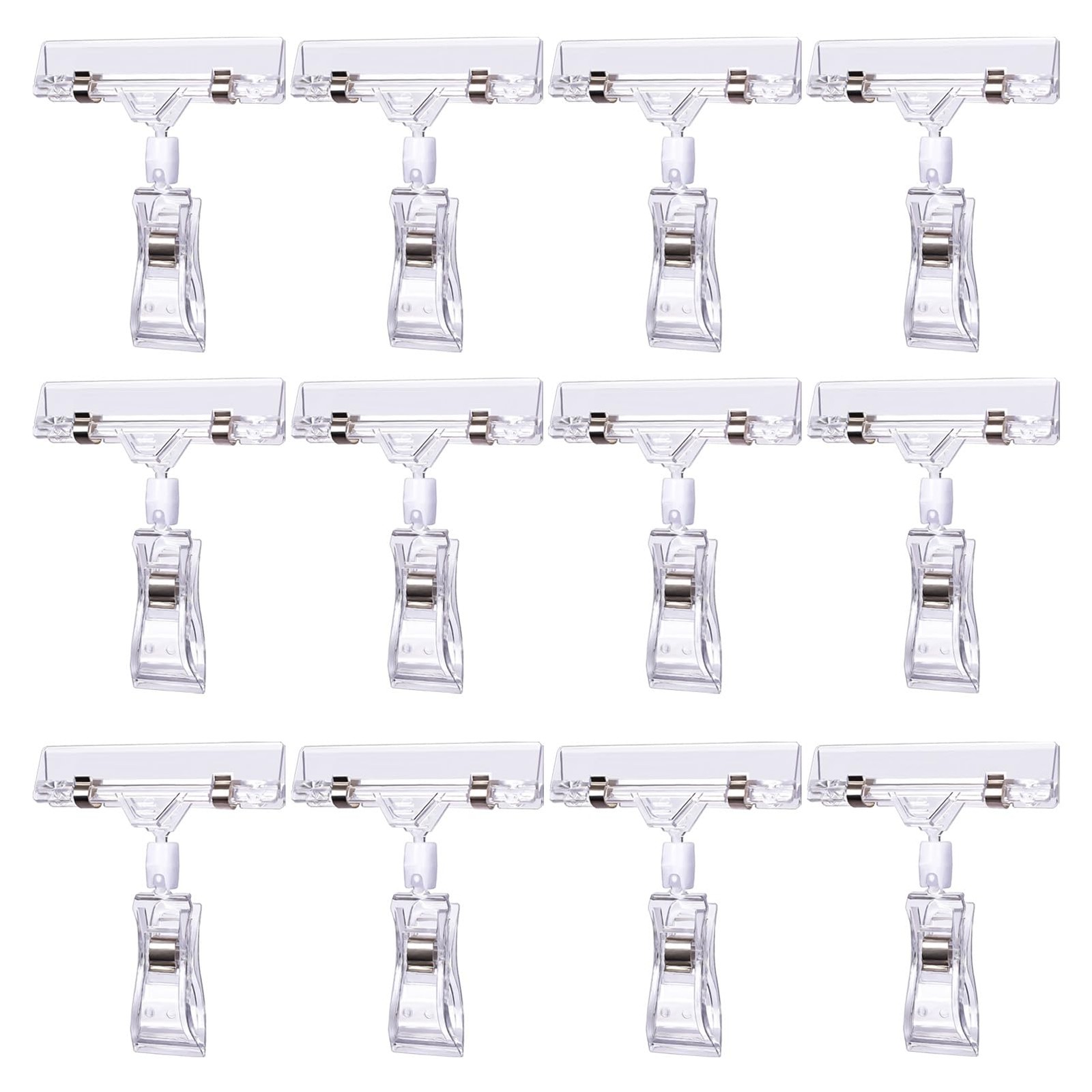 12 Pcs Clear Sign Holder Clips for Display, Rotatable Double Sided