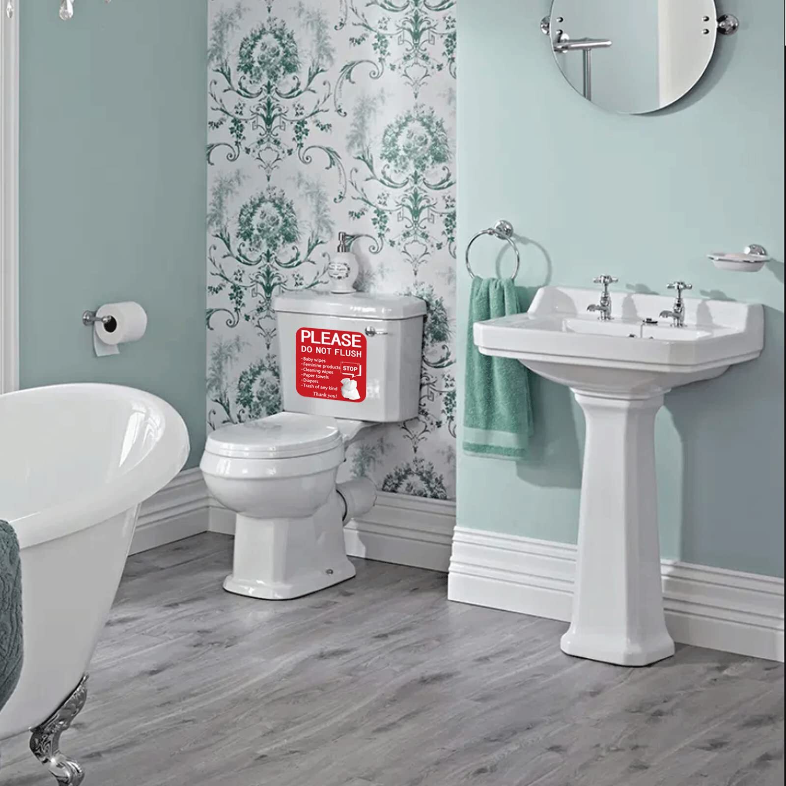 5 Pack 6×6 Inch Do Not Flush for Bathroom, Self-adhesive