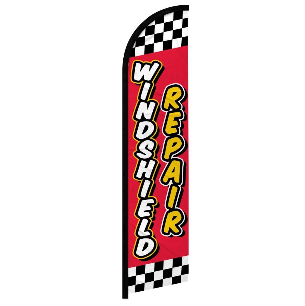 Windshield Repair Red Checker Windless Full Sleeve Advertising Auto Banner Flag