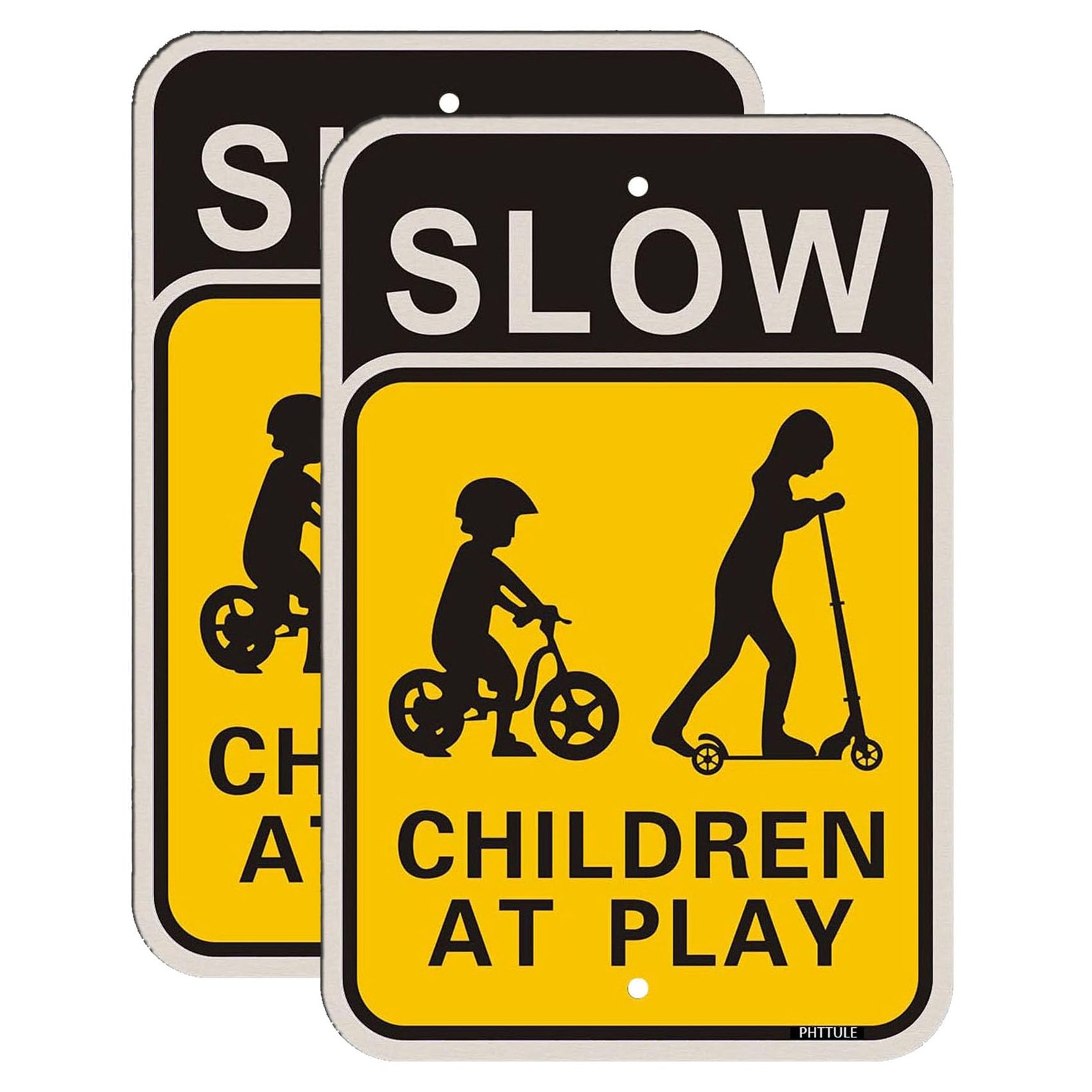 PHTTULE Slow Children at Play Signs 2 Pack, 18 x 12 Inches Kids Playing Slow …