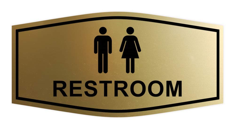 Fancy Unisex Restroom Sign Brushed Gold Medium Wall Door Mount Indicator