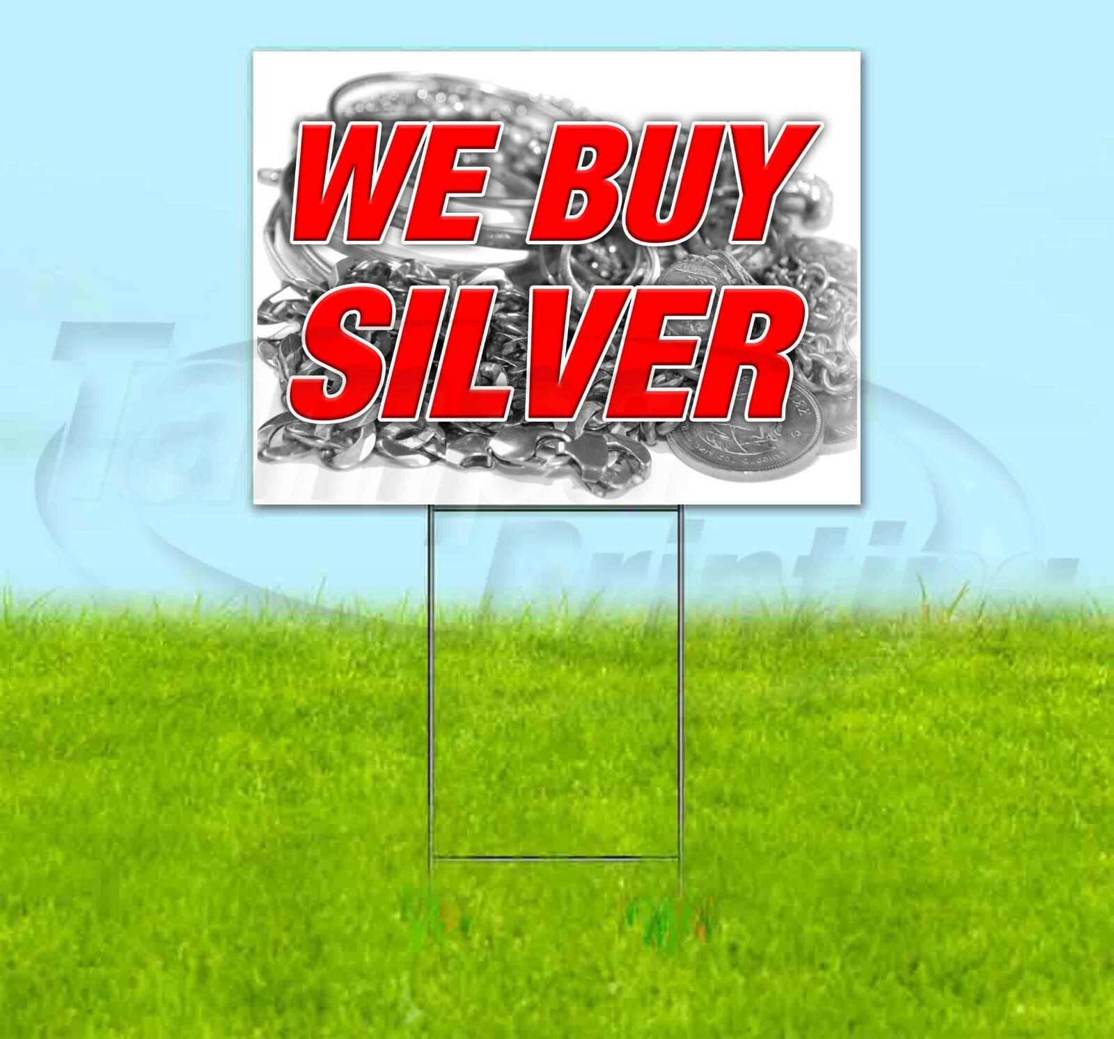 WE BUY SILVER 18×24 Yard Sign Corrugated Plastic Bandit Lawn USA