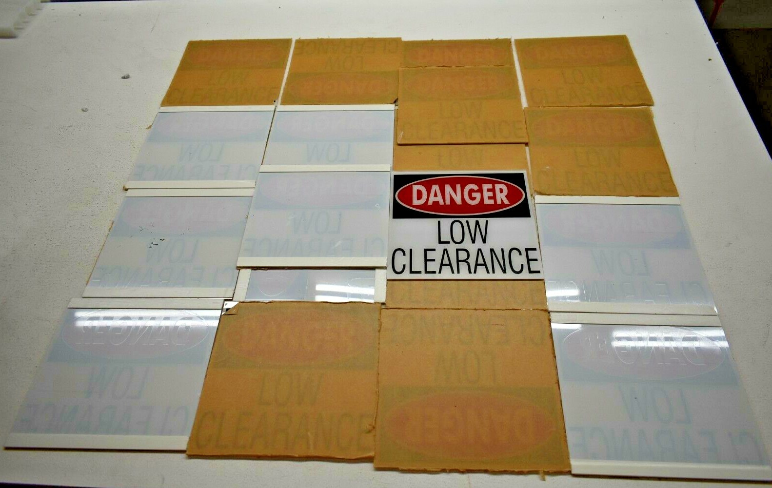 Bulk Lot 19 Danger Low Clearance 10″ x 10″ Acrylic Stick Back Signs Garage