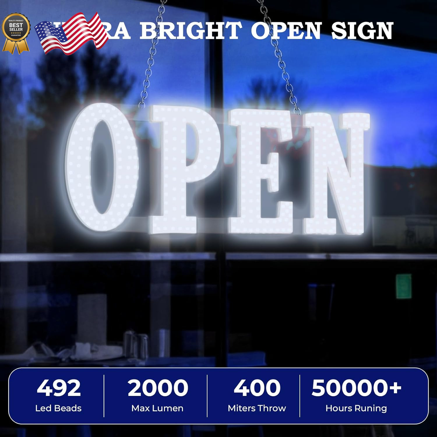 Open Sign for Business 30″X10″ with Timer and Remote Control, 10 Flashing Modes