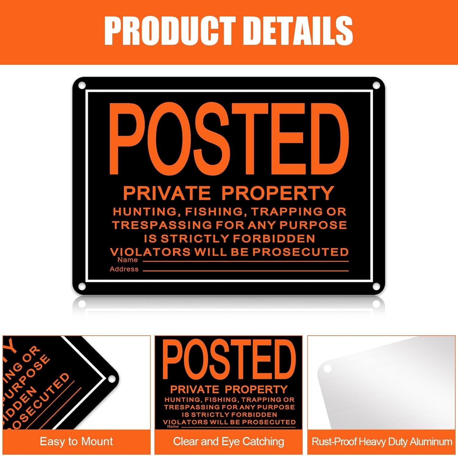 8 Pcs Posted No Trespassing Signs Private Property 10 X 7 Inch Metal No Hunting