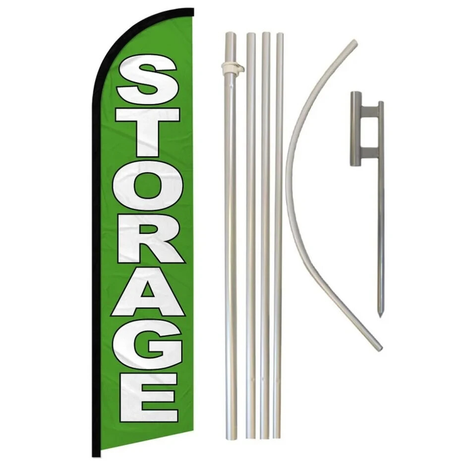 Storage Windless Full Curve Advertising Self-Storage Banner Flag & Pole Kit (GN)