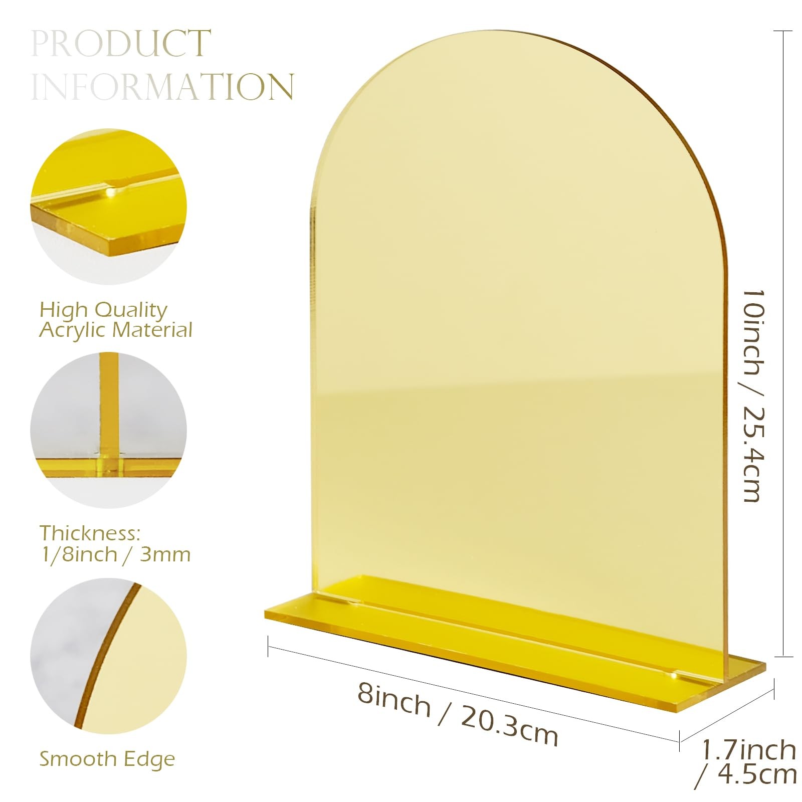 5 PCS Gold Mirror Arch Acrylic Sign Stand 8×10 Inch Blank Wedding Table Base