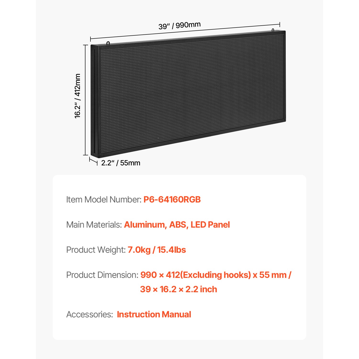 P6 Full Color Programmable LED Sign Digital Scrolling Display Board 40×18 in