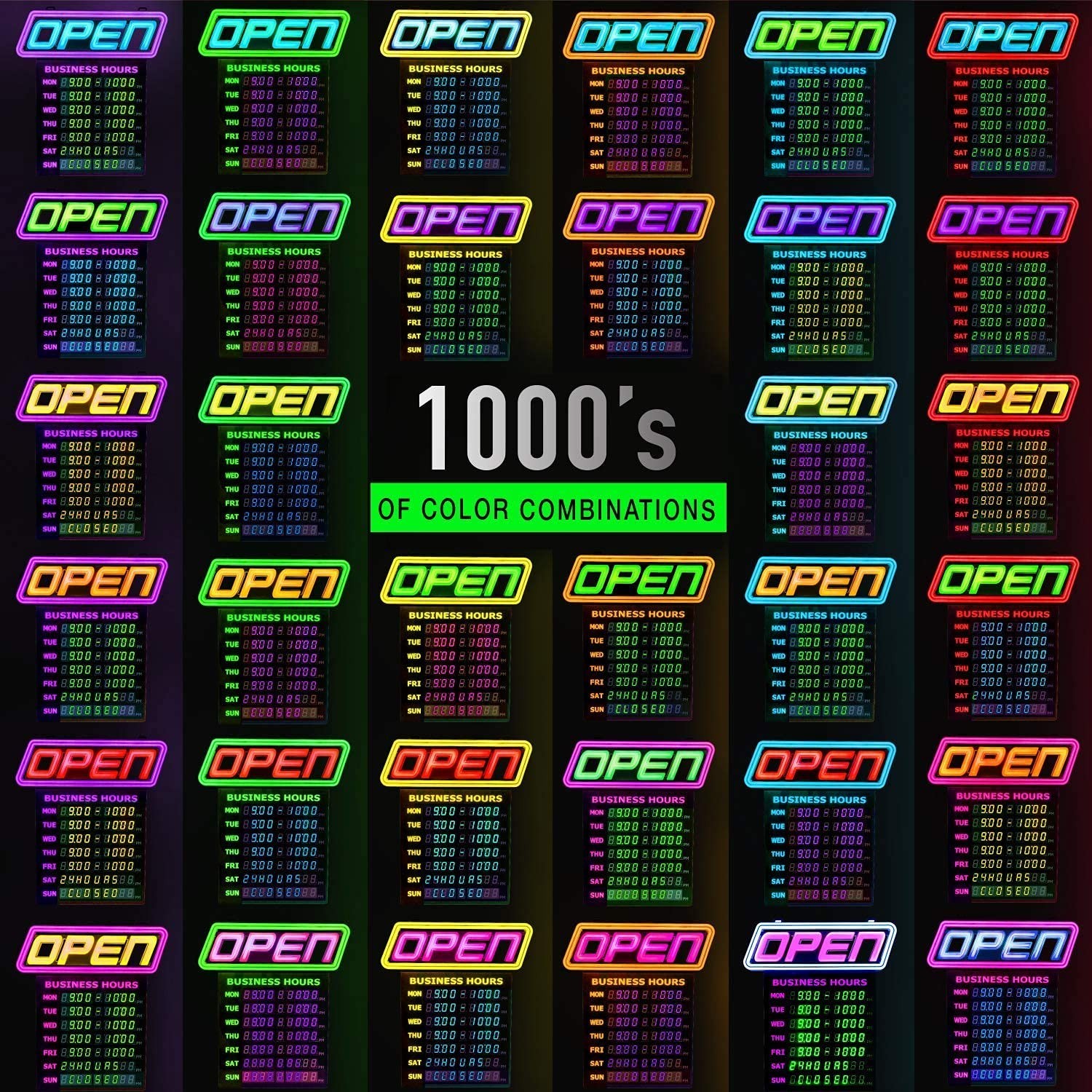 GLI Led Open Sign with Business Hours – Stand Out with 1000’s Color Combos to…