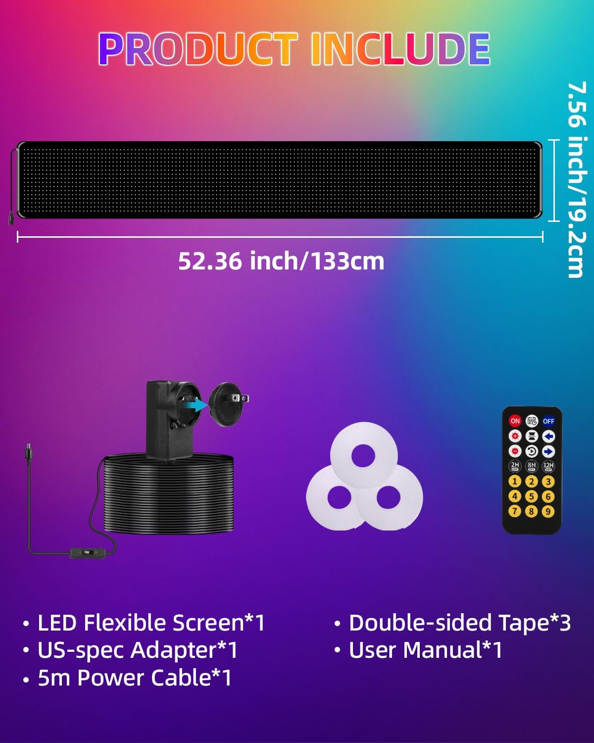 Large 52″*7.5″ Programmable LED Sign with Remote & App Control for Businesses