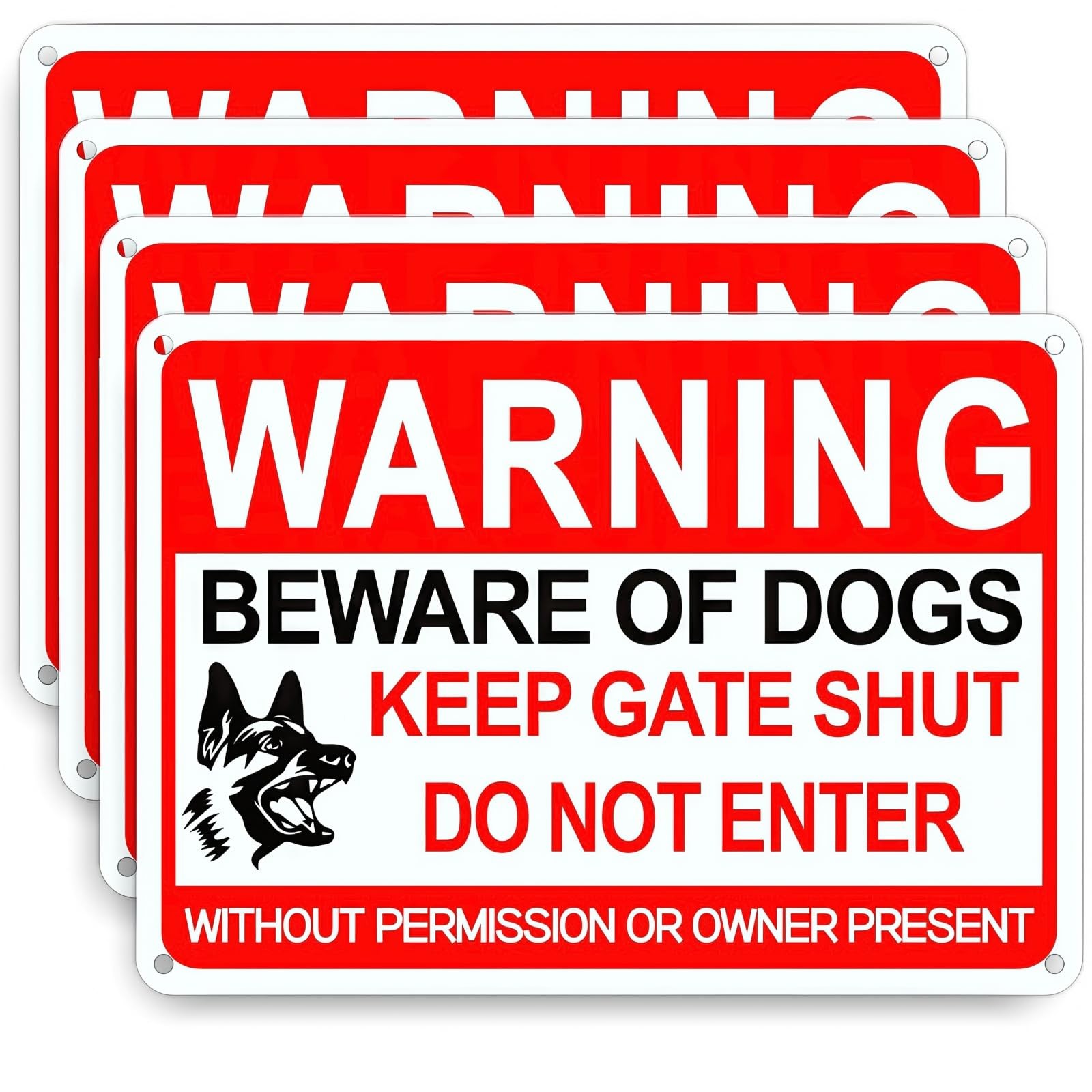 4 Pack Beware Of Dog Sign,12×8 Inches, With Reflective Material, Anti-Rust Alu..