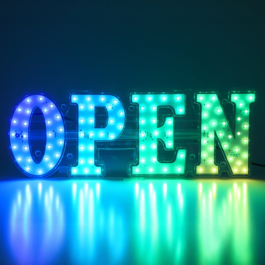 EPL Signs OPEN RGBW Wave LED Sign 10″x30″ Remote 4G Full-color Changes