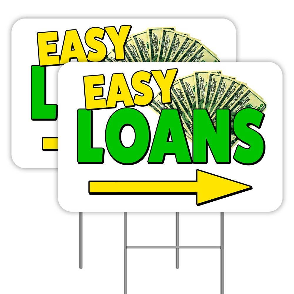 EASY LOANS (Arrow) 2 Pack Double-Sided Yard Signs 16″ x 24″ with Metal Stakes (M