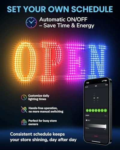 LED Open Sign for Business 48×16 with Remote Control App Timer Custom Colors