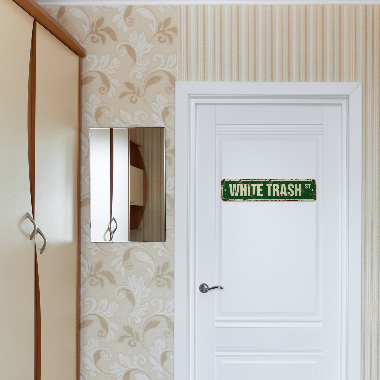 WHITE TRASH Vintage Style Street Sign Plastic Metal trailer rv park double