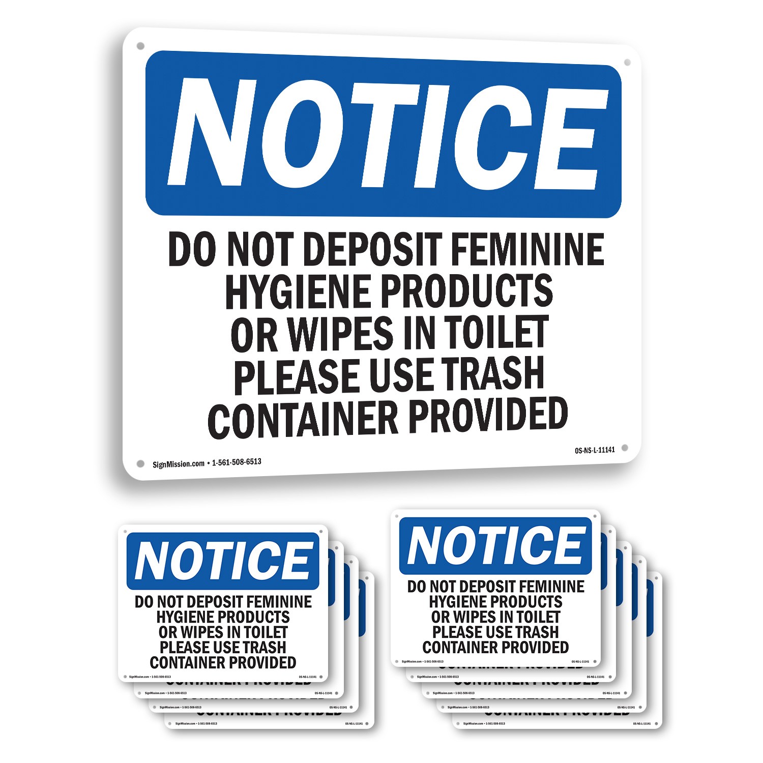 Do Not Deposit Feminine Hygiene Products OSHA Notice Sign, Decal 5 or 10 Pack