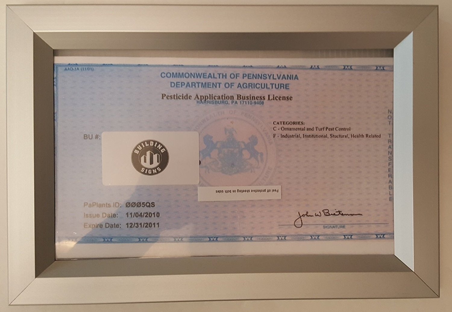 Business License Frame PA 8.5×5.5 ( Heavy Duty – Aluminum)-REF24-1027