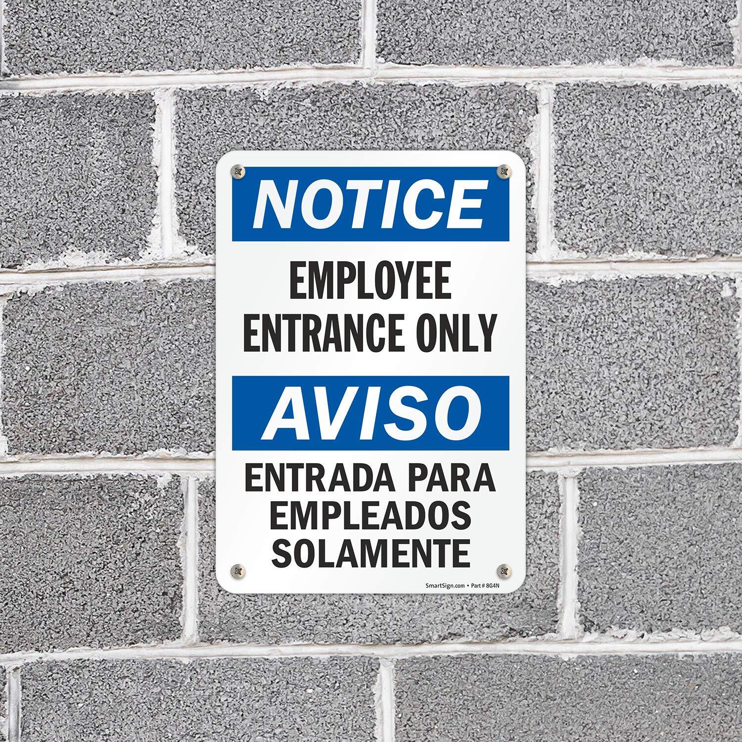 7×10 inch Bilingual Notice Sign Employee Entrance Only Plastic Business Sign