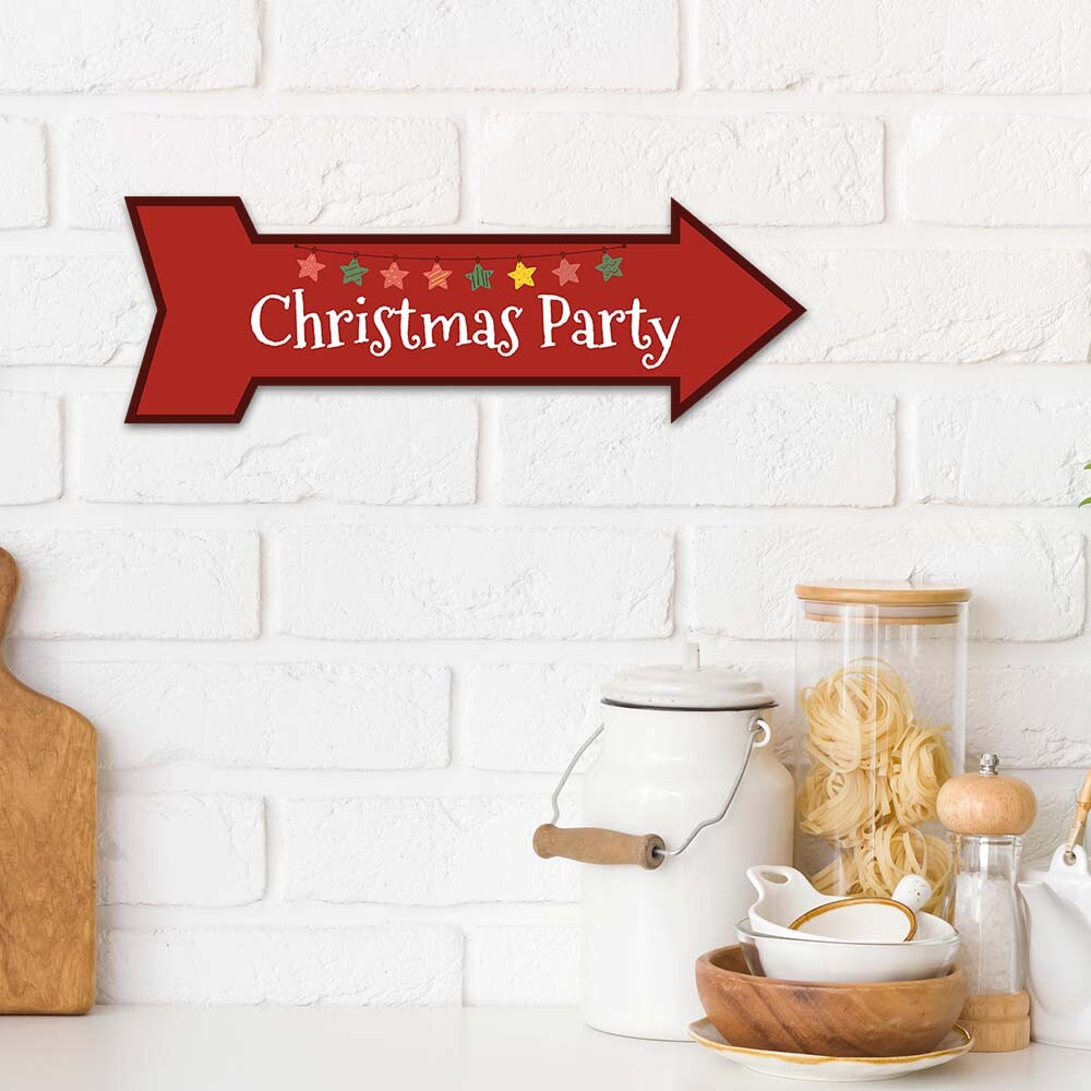 Arrow Shape Plus Christmas Party 12×4″ Wall or Door Sign | Christmas
