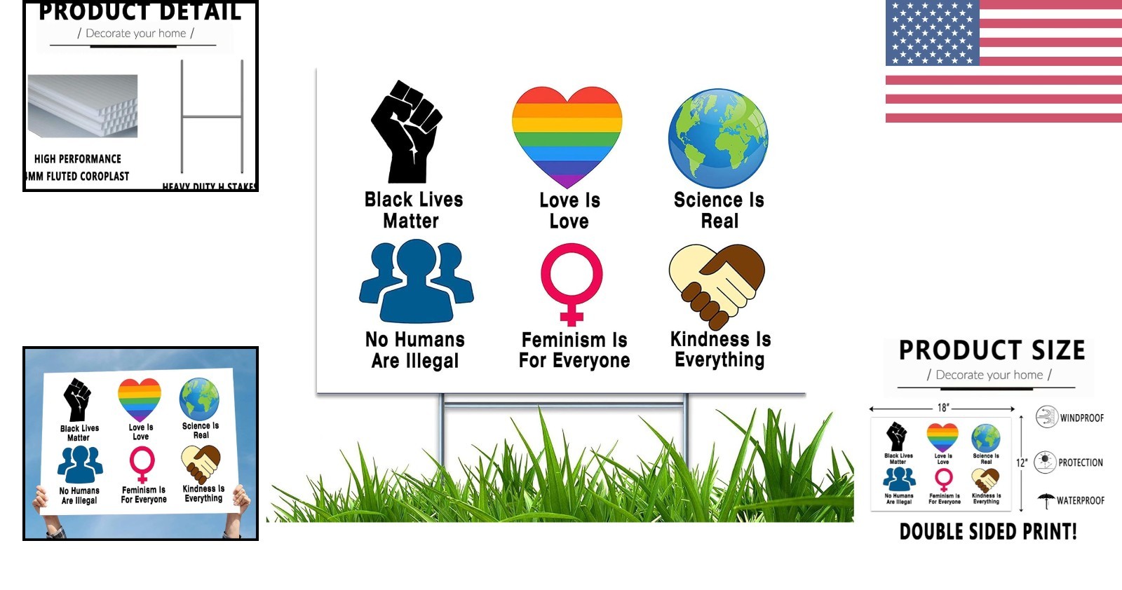 Weatherproof Patio Yard Sign – 18×12, Promoting Love and Kindness Outdoors
