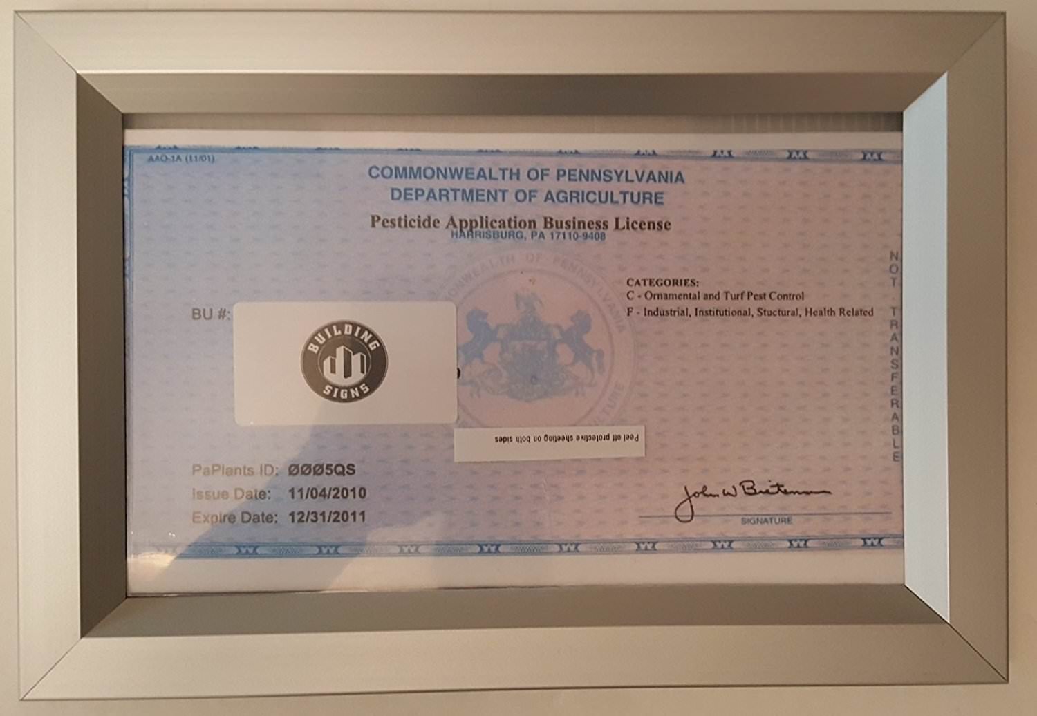 Business License Frame PA 8.5×5.5 ( Heavy Duty – Aluminum)-REF24-1027