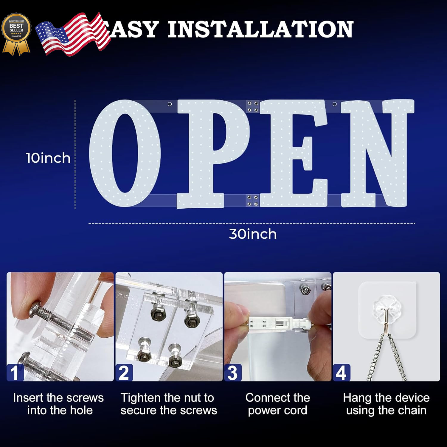 Open Sign for Business 30″X10″ with Timer and Remote Control, 10 Flashing Modes