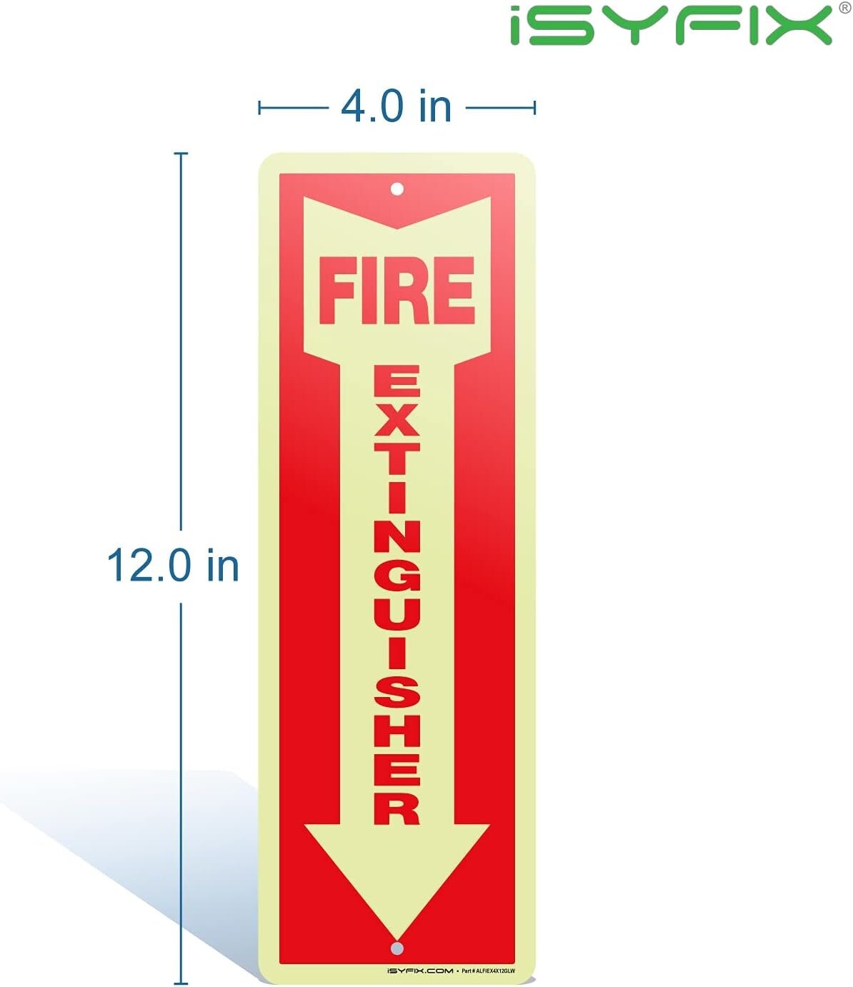 2 Pack Fire Extinguisher Sign 4×12 Inch 100% Rust Free 040 Aluminum Glow in Dark