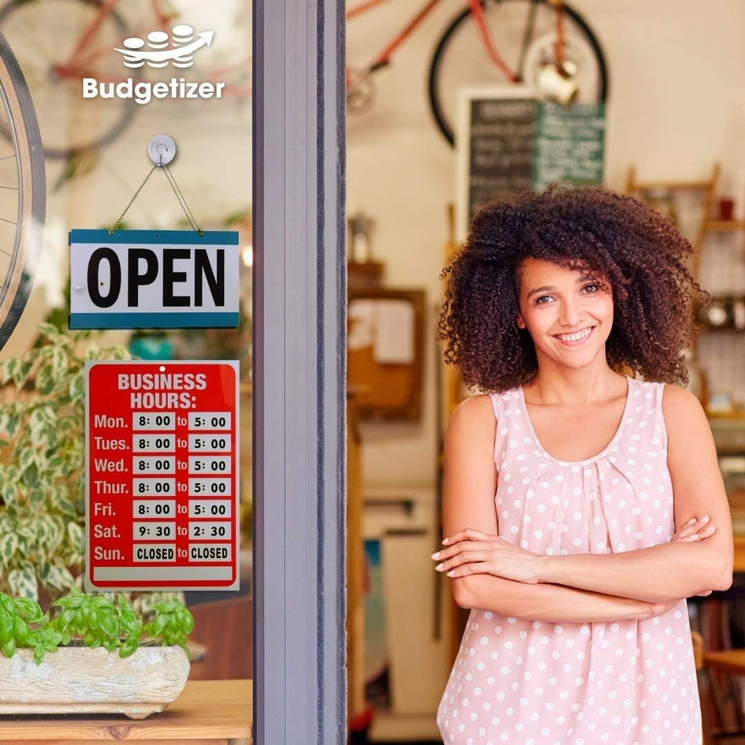 Customizable Open Closed Business Hours Sign Bundle with Suction Cups – 4 Pieces