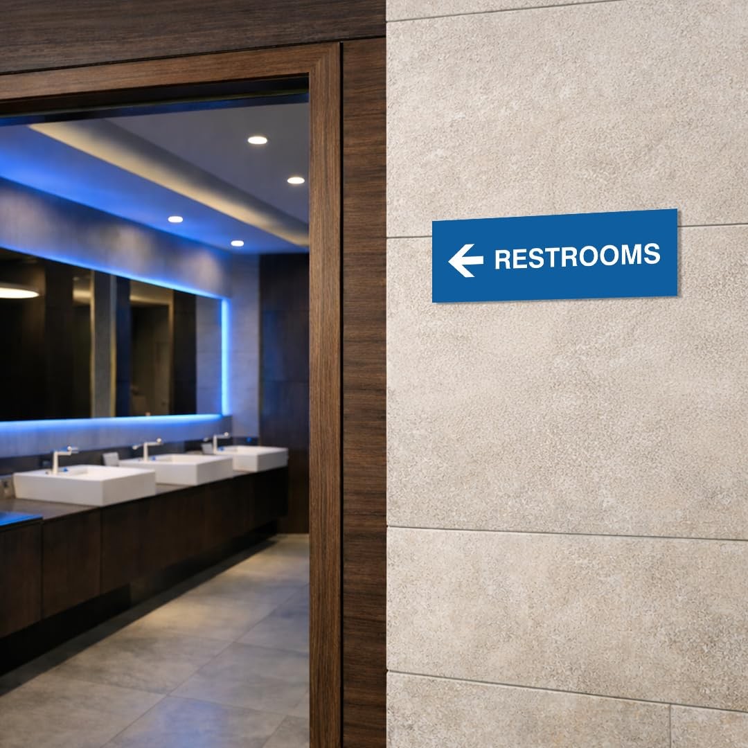 2 PCS Basic Restrooms Left Arrow Directional Wall Door Sign Brushed Silver