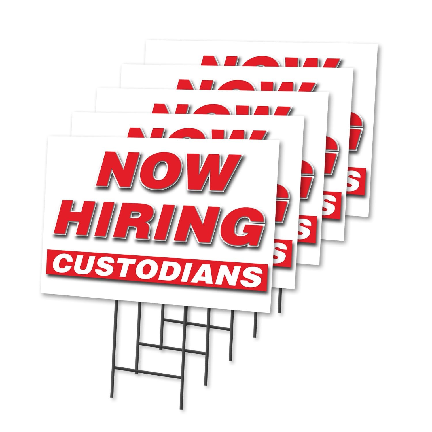 Signmission Now Hiring Custodians 5 Pack Of 12 X 16 Yard Your Included Image On
