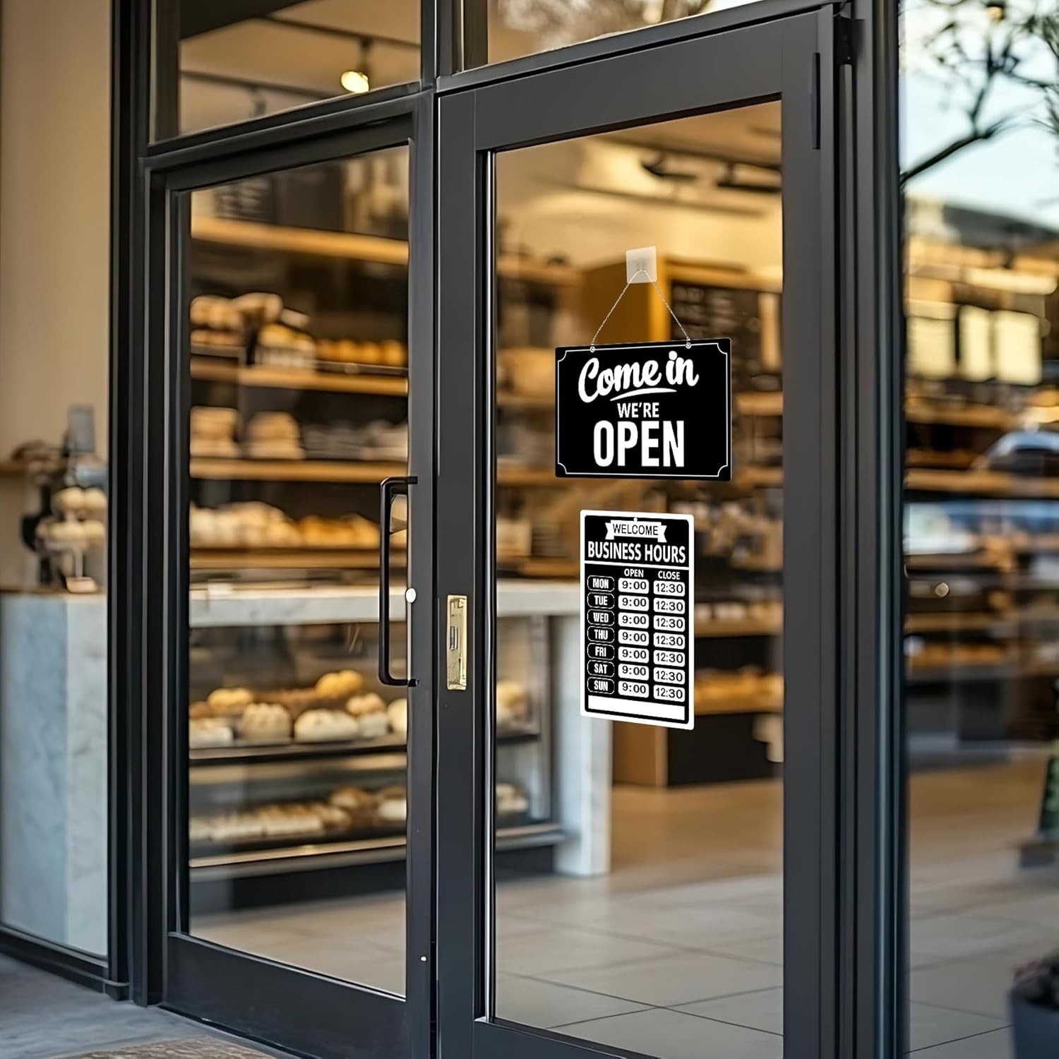 Open Closed Flip Sign Set, Business Hours Sign for Window Door, Black Double Sid
