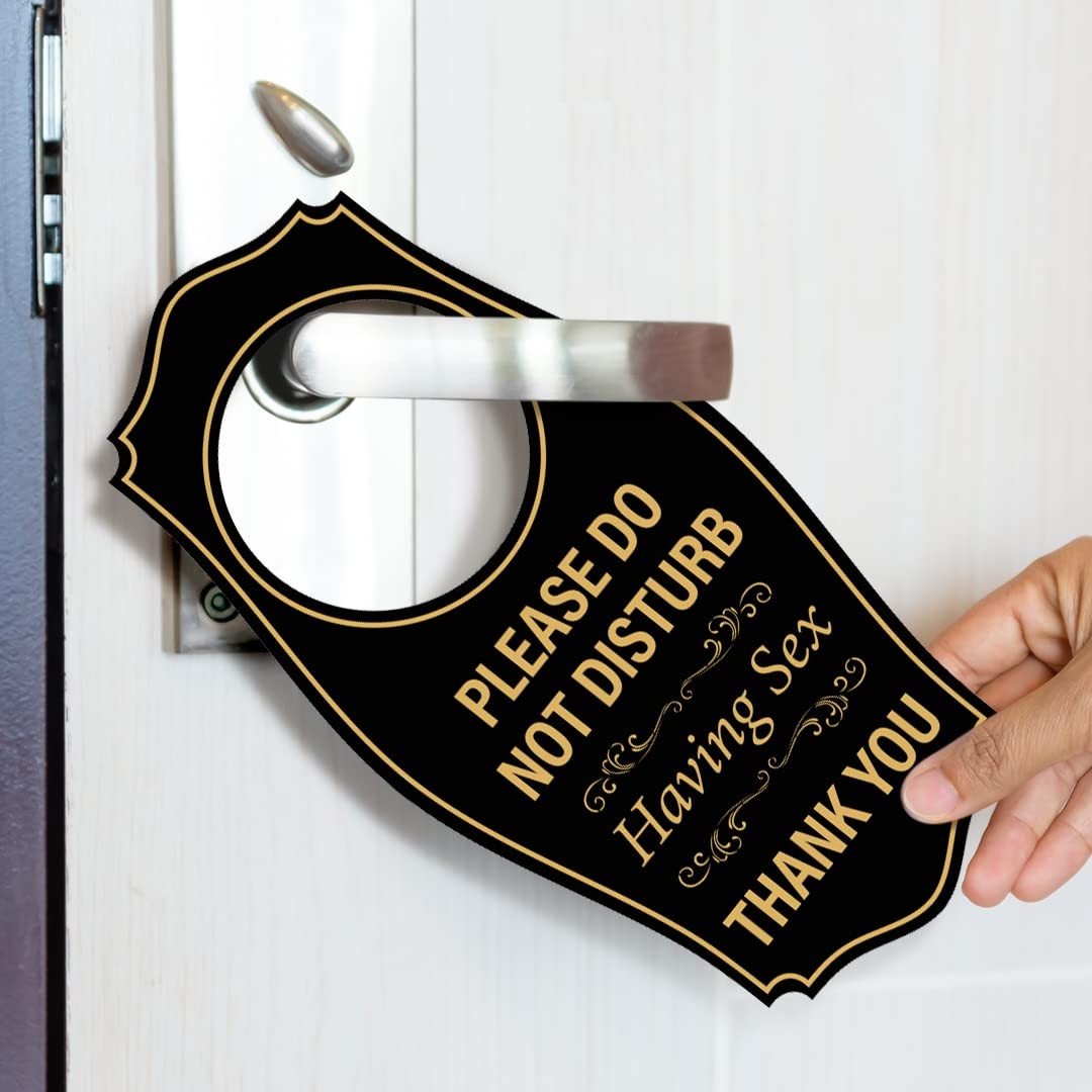 1 PC 4×8 inch Do Not Disturb Having Sex Thank You Door Hanger Black and Gold