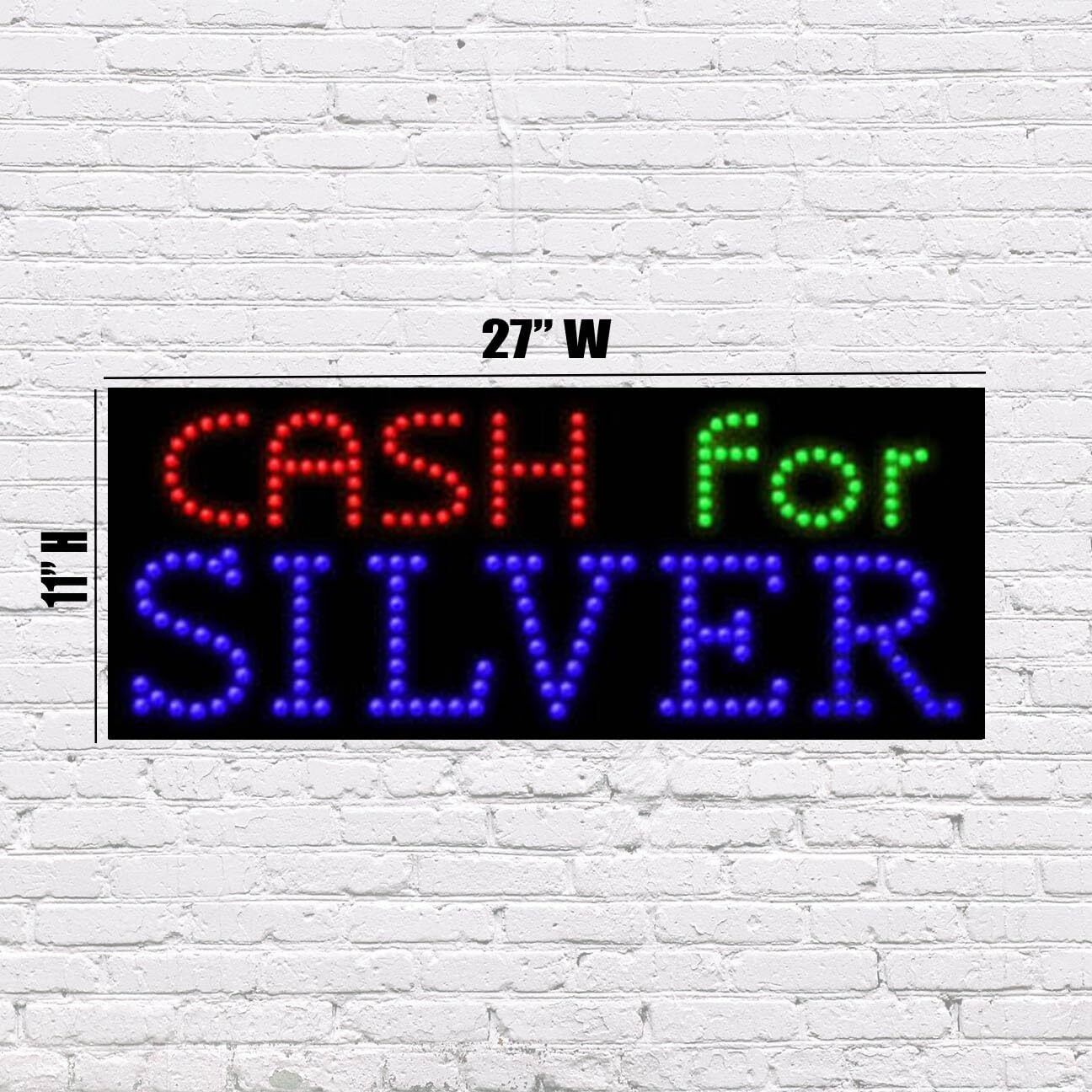 LED Cash For Silver Sign | Light Up Sign | 11″H x 27″W x 2″D