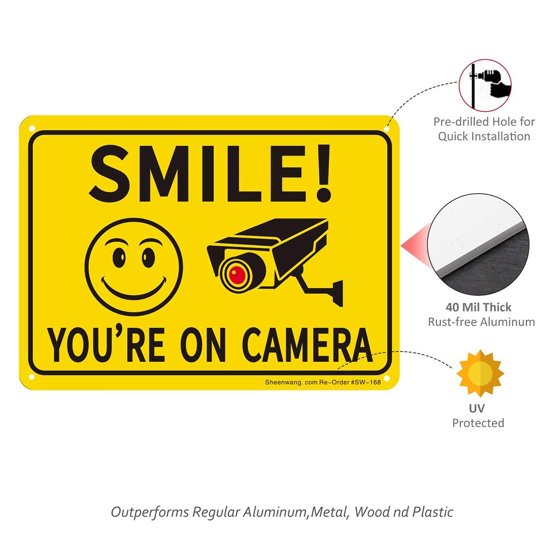 2-Pack Smile You’Re on Camera Sign, Video Surveillance Signs Outdoor, UV Printed