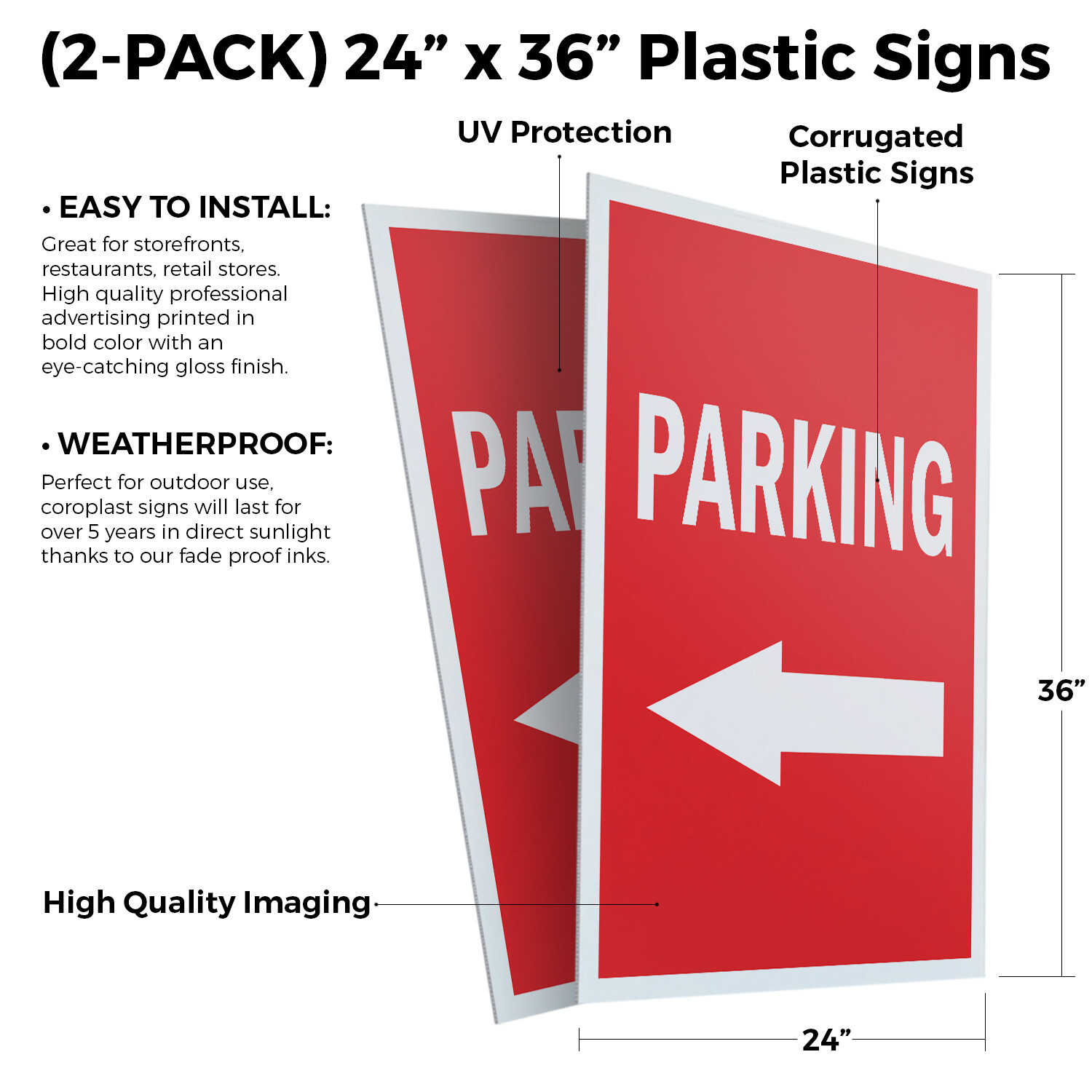 Parking With Arrow 24″ x 36″ 2 Pack Of Store Sign Plastic Or Decal