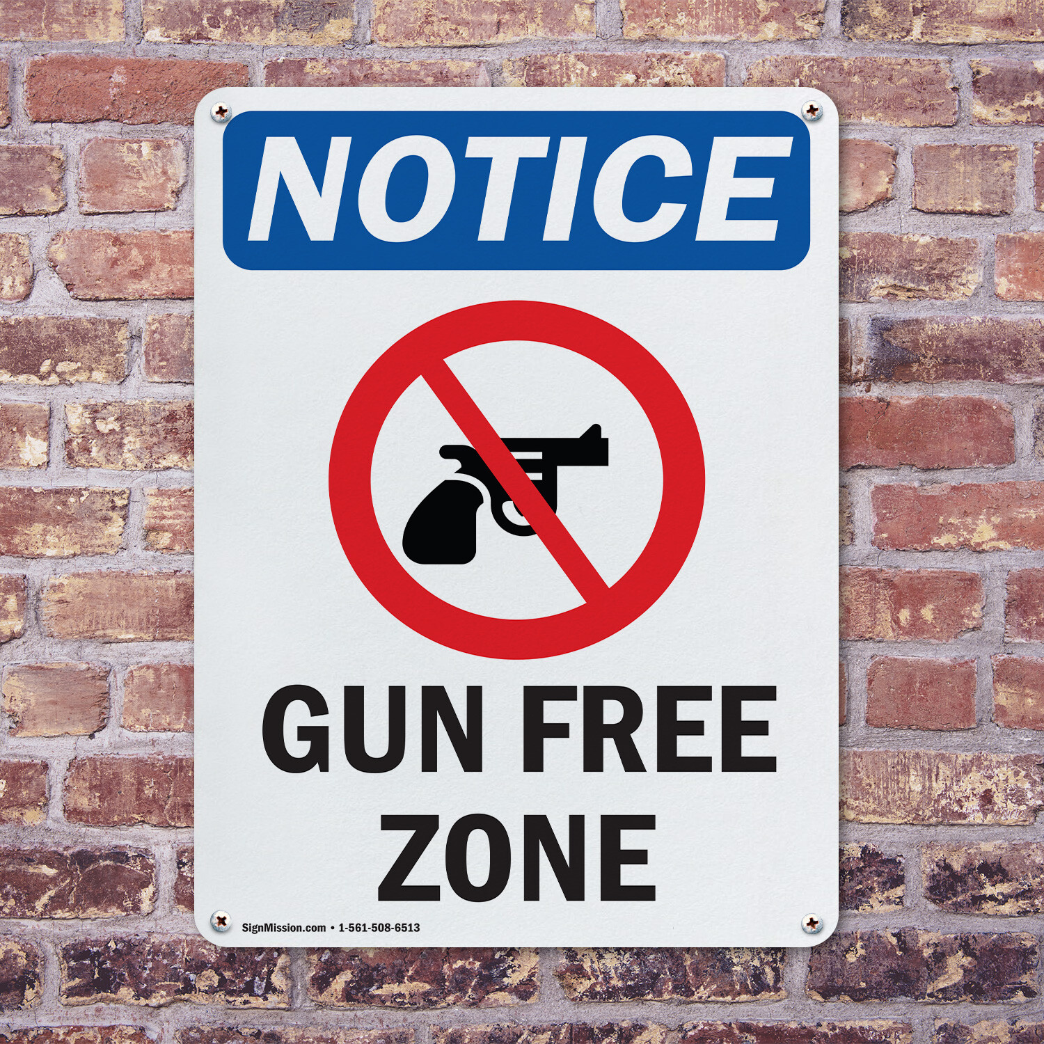 (2 Pack) Gun Free Zone OSHA Notice Sign Decal Metal Plastic