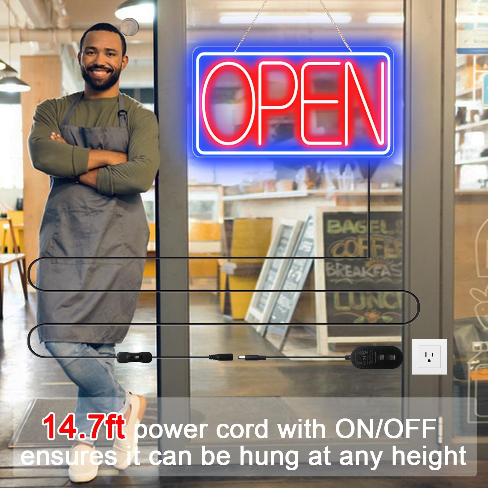 16.5″ X 9″ Ultra Bright LED Neon Open Sign – Plug-In Light for Bar, Salon, Cafe,