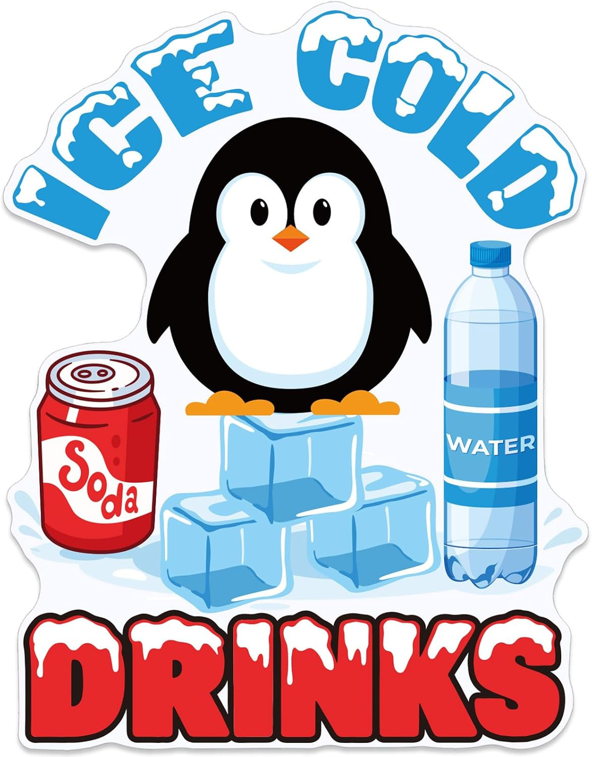 Large “Ice Cold Drinks” Vinyl Sticker 9.8 Inches Waterproof Drink Soda & Water D