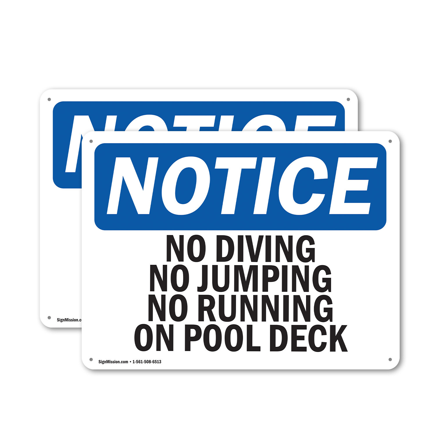 (2 Pack) No Diving No Jumping No Running On Pool Deck OSHA Notice Sign Decal